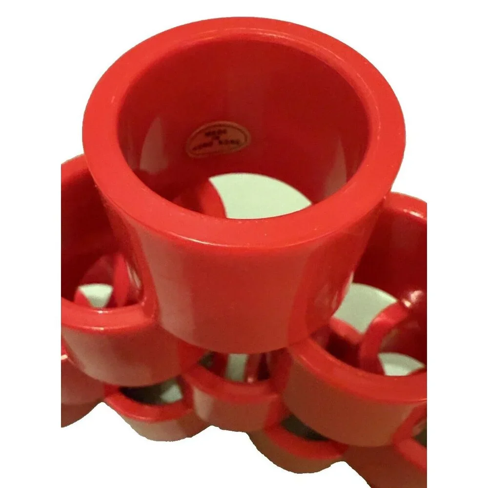 Vintage Red Lucite Napkin Rings Set 10 MCM Christmas Hong Kong Plastic Retro